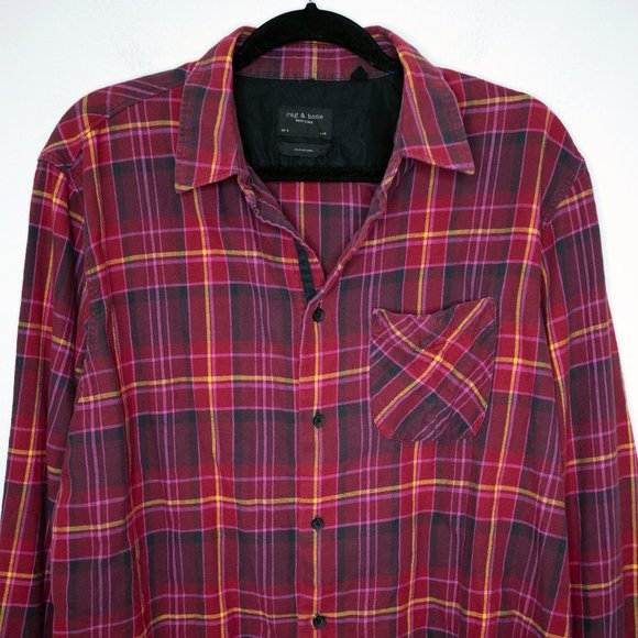 SOLD rag & bone Beach Shirt Flannel Fit 3 Burgundy Multi Relaxed Fit Plaid C6 - Picture 6 of 8